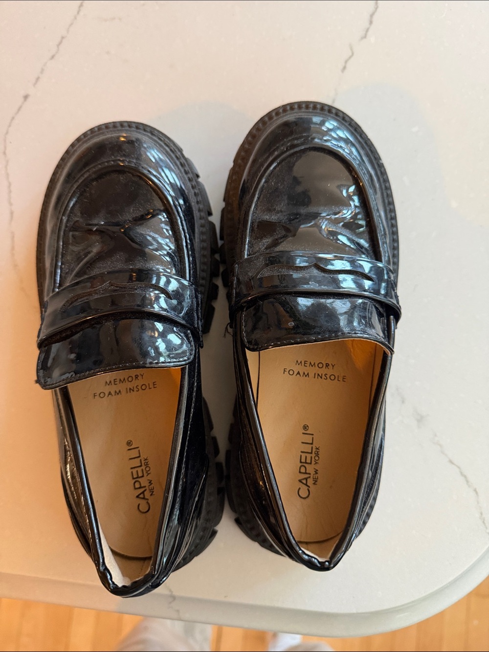 Capelli of New York Kids Black Patent Loafers with Memory Foam